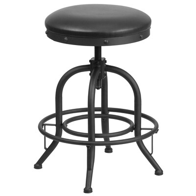 Flash Furniture Rustic LeatherSoft Counter Stool without Back, Adjustable Height, Black (ETBR542224)