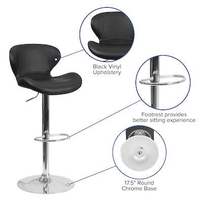 Flash Furniture Contemporary Vinyl Adjustable Height Barstool with Back, Black (CH321BK)