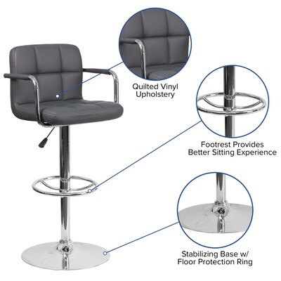 Flash Furniture Contemporary Vinyl Adjustable Height Barstool with Back, Gray (CH102029GY)