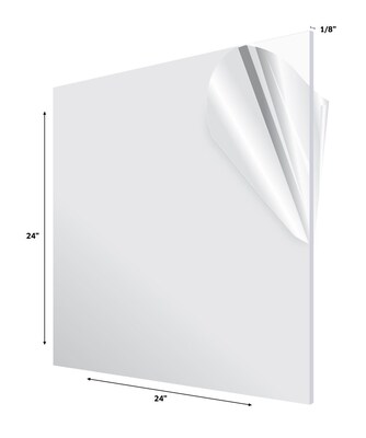 Adiroffice Acrylic Clear Water Resistant & Weatherproof Plexiglass Sheet, 24 x 24, 1/8 Thick (2424-1-C)