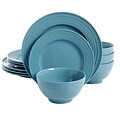 Gibson Plaza Cafe 12 pc Dinnerware Set Turquoise Solid Color Stoneware (90712.12)