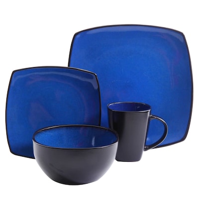 Gibson Elite Soho Lounge 16 pc Dinnerware Set - Soft Square - Blue - Reactive - Stoneware (93599926M