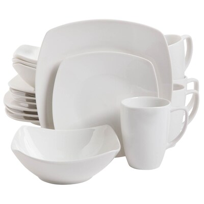 Gibson Zen Buffetware 16 pc Dinnerware Set Square White Fine Ceramic (92576.16)