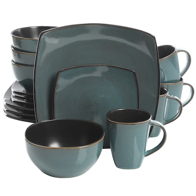 Gibson Soho Lounge 16-Piece Soft Square Dinnerware Set, Teal Green (116355.16)