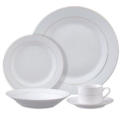 Gibson Tuxedo Deluxe 12 pc Dinnerware Set Double Gold Banded Decorated Fine Ceramic (91600.12)