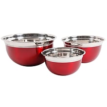 Oster Rosamond 3 Pack Round Mixing Bowl, Metallic Red (109498.03)