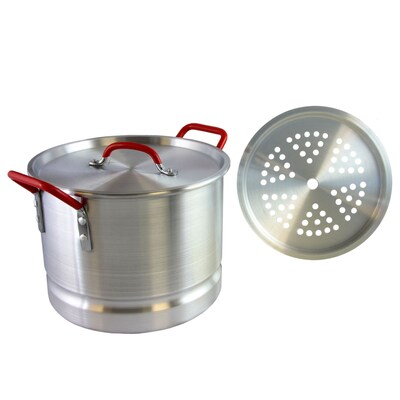 Oster Cocina Pamona 12 Qt Silver and Red Tamale Pot with Steamer Insert (935100881M)