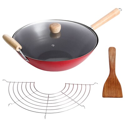 Oster Cocina Gran Via 14" Red and Black Wok with Lid, Rack and Spatula (935100952M)