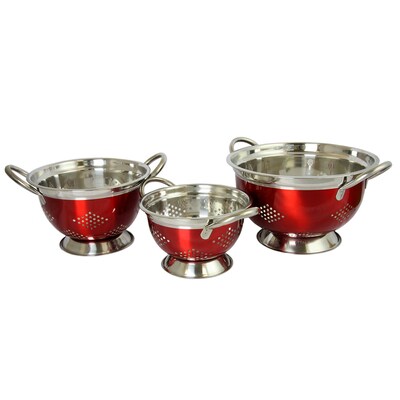 Oster Metaline 3 Pack Round Asian Colander, Metallic Red (109496.03)