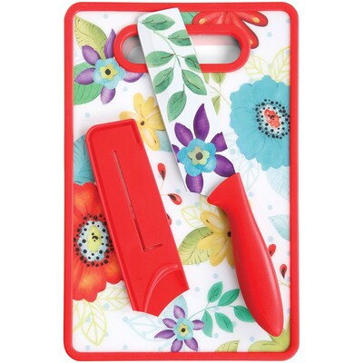 Studio California Jordana 6" Nakiri W/Sheath and Cutting Board, Red Floral Pattern (112064.03)