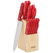 Sunbeam Westmont 13-Piece Cutlery Set with Pinewood Block, Red (112054.13)