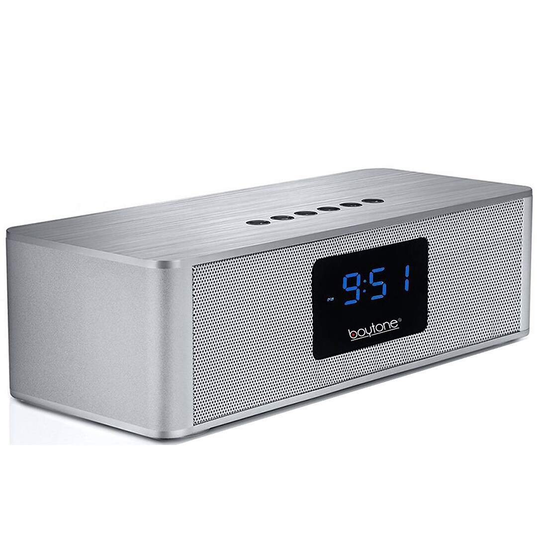 Boytone Bluetooth Clock Radio With Blue Led In Silver m Quill Com