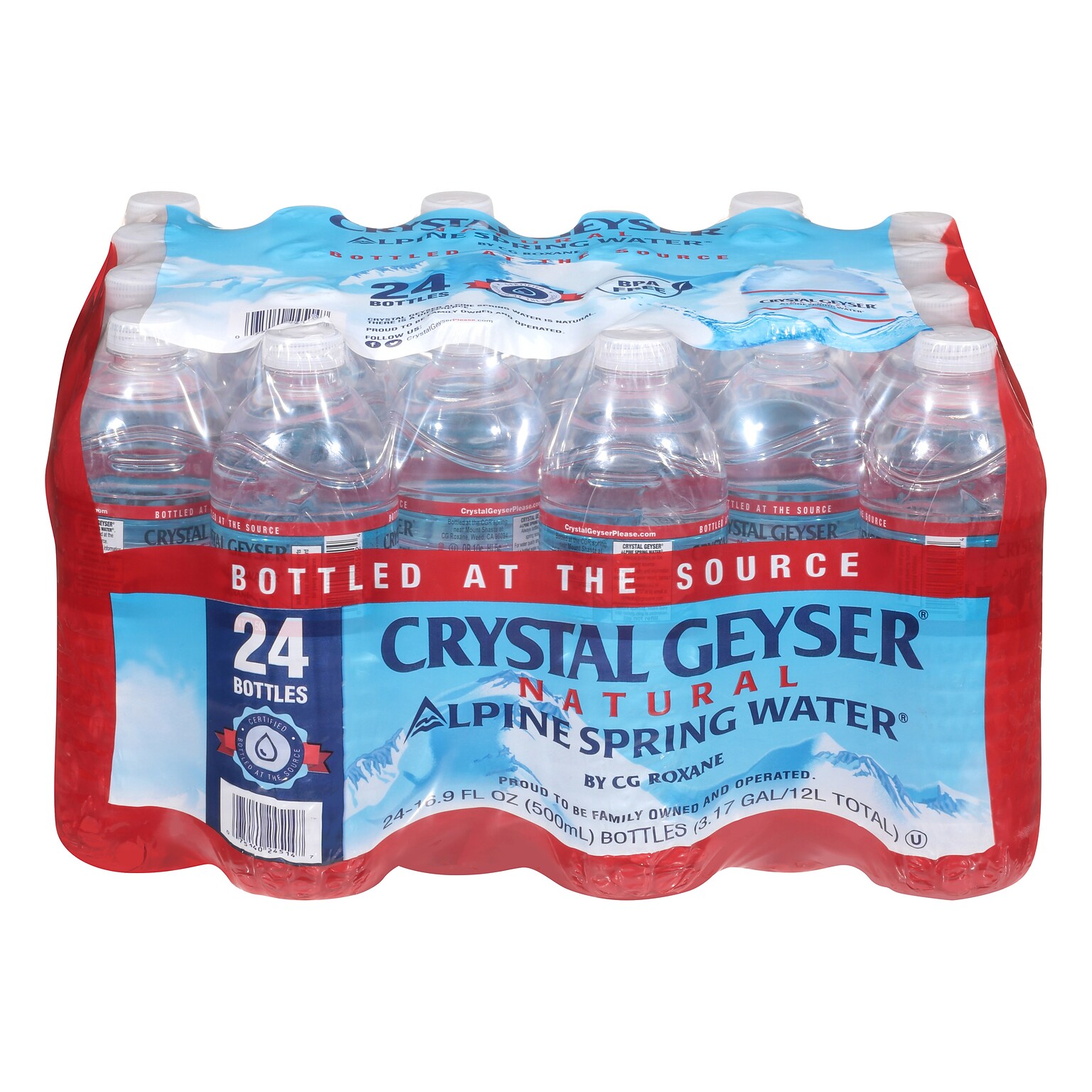Crystal Geyser 100% Natural Spring Water, 16.9 oz., 24 Bottles/Case (CGW24514CS)