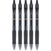 Pilot G2 Retractable Gel Pens, Fine Point, Black Ink, 5/Pack (31078)