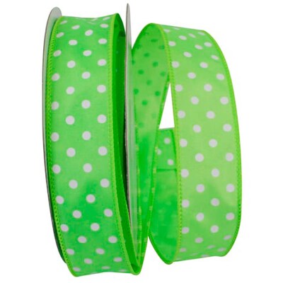 JAM Paper Single Face Satin Ribbon, Lime Green Polka Dot (J92839W20409KA)