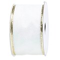 JAM Paper Wire Edged Ribbon, 3 yds., White Glitter Holiday Design (210427874)