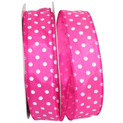 JAM Paper Single Face Satin Ribbon, Fuchsia Pink Polka Dot (J92839W22209KA)