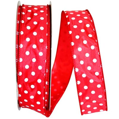 JAM Paper Single Face Satin Ribbon, Red Polka Dot (J92839W06509KA)