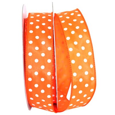 JAM Paper Single Face Satin Ribbon, Orange Polka Dot (J92839W05809KA)
