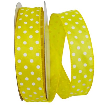 JAM Paper Single Face Satin Ribbon, Yellow Polka Dot (J92839W07909KA)