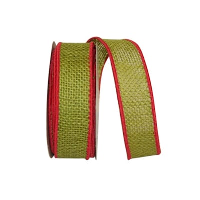 JAM Paper Wired Edge Burlap Ribbon, Chartreuse and Red (52640348986)