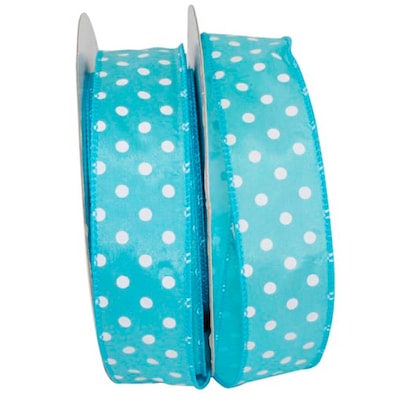 JAM Paper Single Face Satin Ribbon, Turquoise Blue Polka Dot (J92839W91309KA)