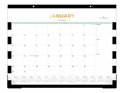 2022 Blue Sky Day Designer Rugby Stripe Black 17 x 22 Monthly Desk Pad Calendar, White/Black (133129)