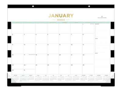 2022 Blue Sky Day Designer Rugby Stripe Black 17 x 22 Monthly Desk Pad Calendar, White/Black (133129)