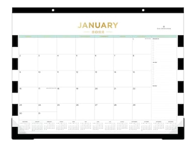 2022 Blue Sky Day Designer Rugby Stripe Black 17 x 22 Monthly Desk Pad Calendar, White/Black (133129)