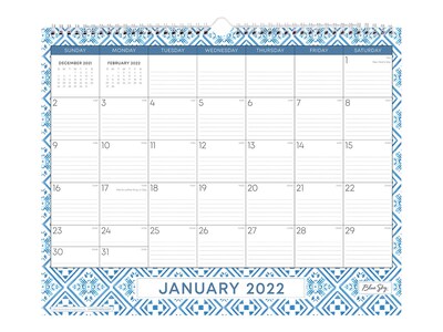 2022 Blue Sky Portico 12 x 15 Monthly Wall Calendar, White/Blue (133382)