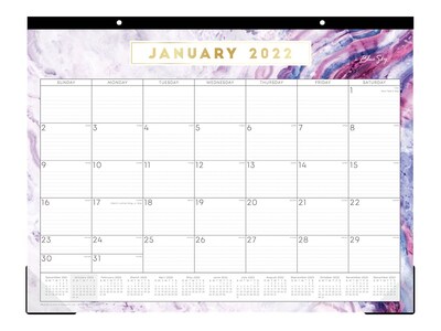 2022 Blue Sky Gemma 17 x 22 Monthly Desk Pad Calendar, White/Blue/Purple