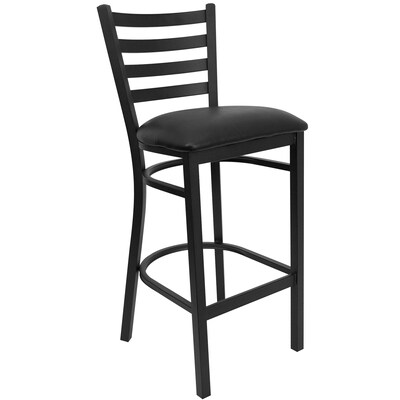 Flash Furniture 36'' Round Table Set W/4 Ladder Back Metal Bar Stools, Walnut /Black (MD0011)