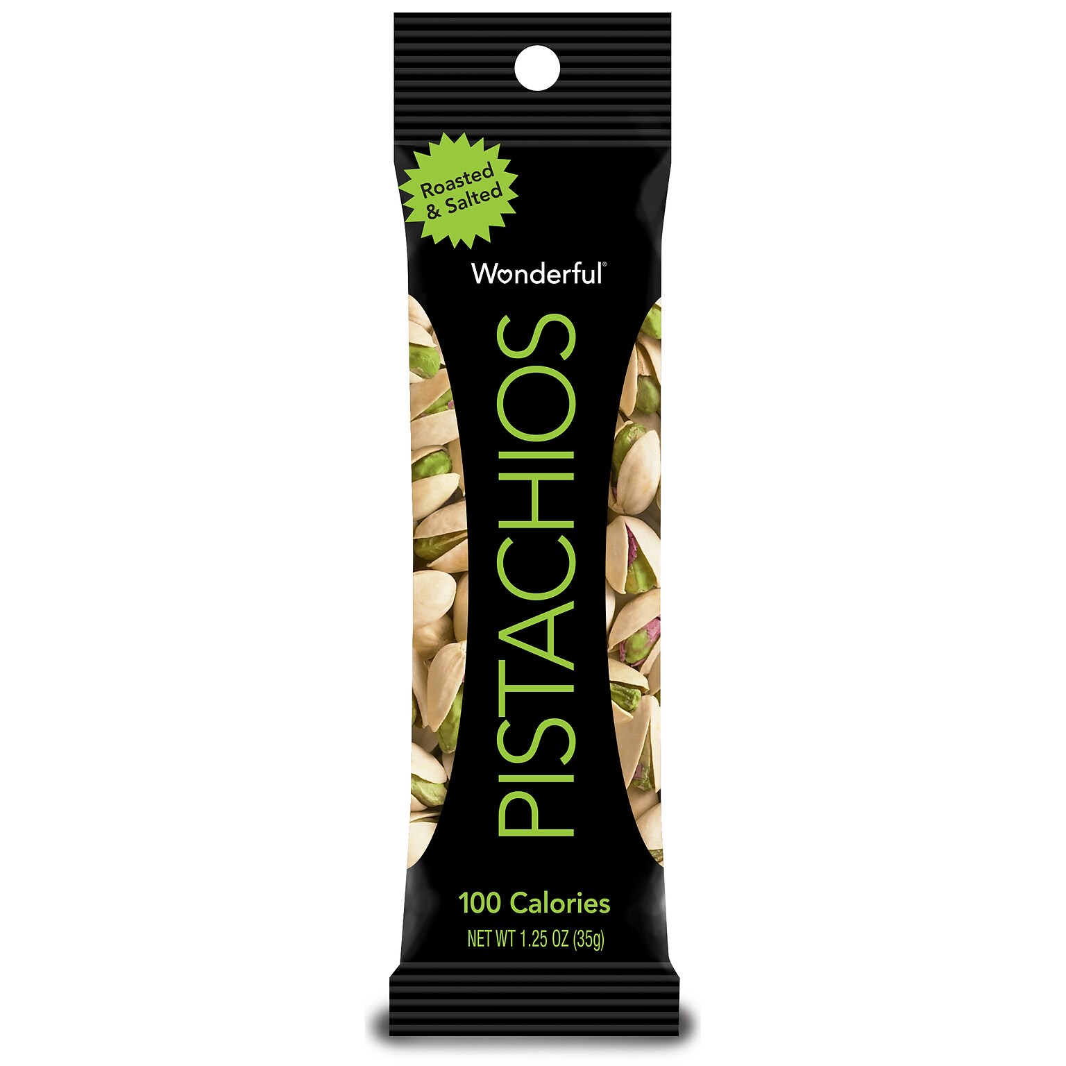 Wonderful Roasted & Salted Pistachios, Shelled, 1.25 oz., 12 Bags/Pack (PAR91345)