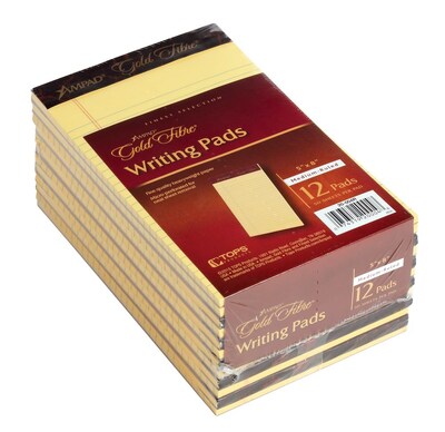 Ampad Gold Fibre Notepads, 5" x 8", College Ruled, Canary, 50 Sheets/Pad, 12 Pads/Pack (TOP 20-004R)