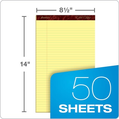 Ampad Gold Fibre Notepads, 8.5" x 14", Wide Rule, Canary, 50 Sheets/Pad, 12 Pads/Pack (TOP 20-030R)