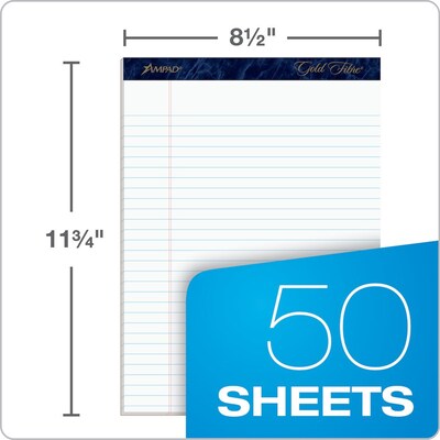 Ampad Gold Fibre Notepads, 8.5" x 11.75", Wide Ruled, White, 50 Sheets/Pad, 4 Pads/Pack (TOP20-031R)