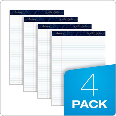 Ampad Gold Fibre Notepads, 8.5" x 11.75", Wide Ruled, White, 50 Sheets/Pad, 4 Pads/Pack (TOP20-031R)