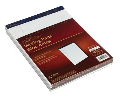 Ampad Gold Fibre Notepads, 8.5" x 11.75", Wide Ruled, White, 50 Sheets/Pad, 4 Pads/Pack (TOP20-031R)