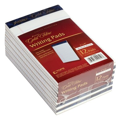 Ampad Gold Fibre Notepads, 5 x 8, College Ruled, White, 50 Sheets/Pad, 12 Pads/Pack (20054)