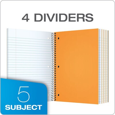 Oxford 5-Subject Notebook, 8 x 10 1/2, Wide Ruled, 180 Sheets, Assorted Colors (65058)