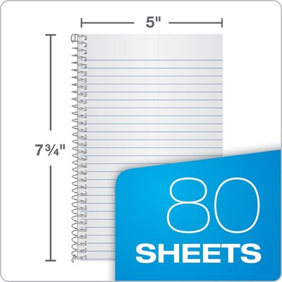 Oxford 1-Subject Notebooks, 5" x 7.75", College Ruled, 80 Sheets, Blue (65119)