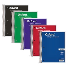 Oxford 5-Subject Subject Notebooks, 8 x 10.5, Wide Ruled, 180 Sheets, Each (65058)