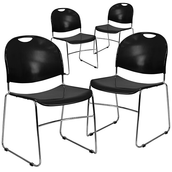 Flash Furniture Hercules™ Stacking Chair, Fabric, Black, Seat: 17.6W x 17.4D, Back: 17.625W x 15.5H