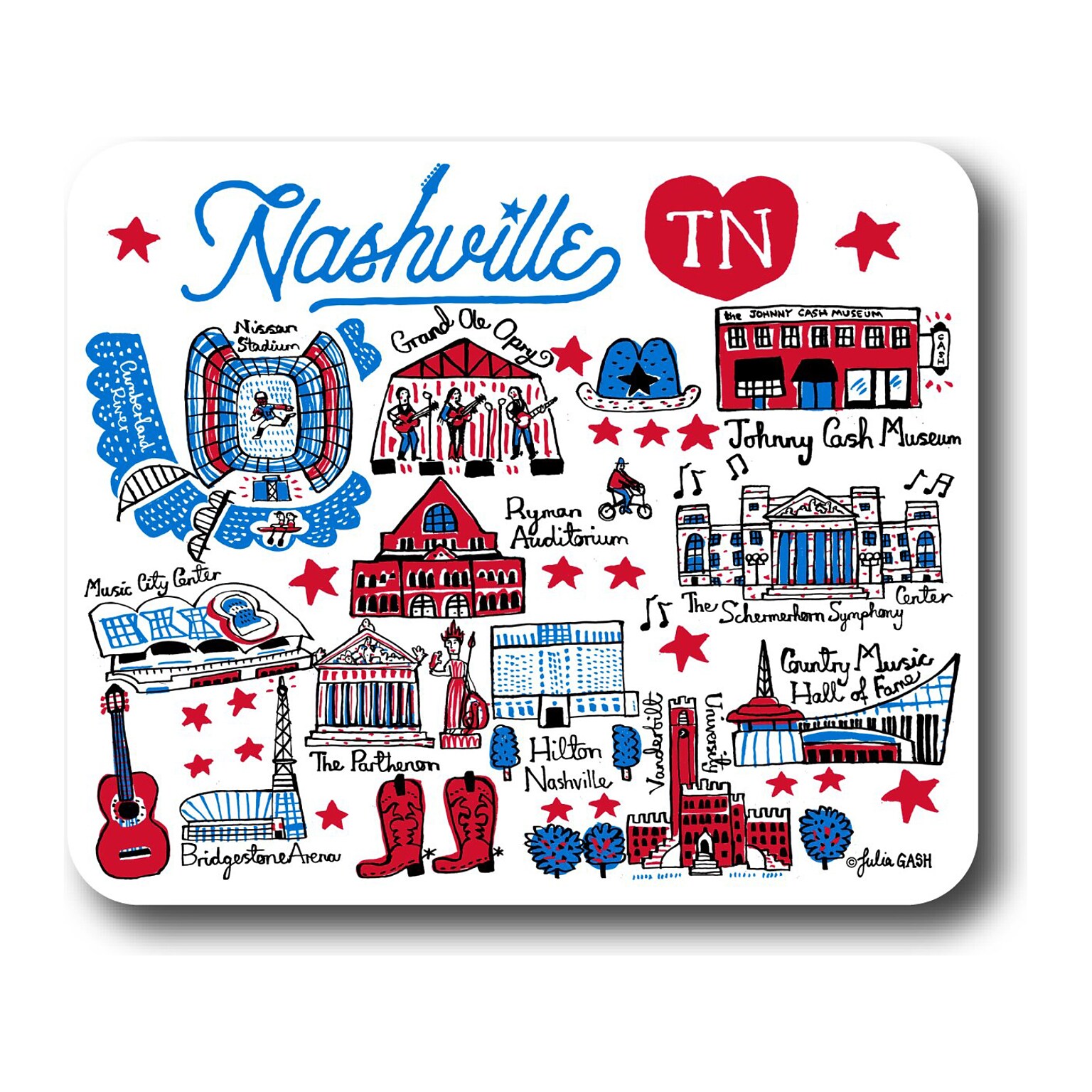 OTM Essentials Artist Series: Julia Gash Nashville Non-Skid Mouse Pad, Multicolor (OP-MH-JG1-042)