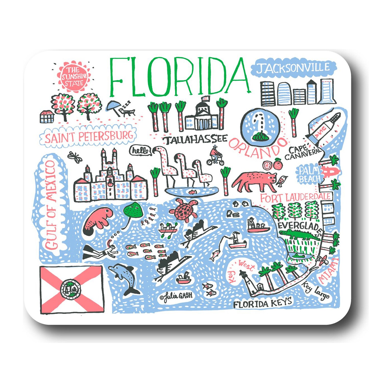 OTM Essentials Artist Series: Julia Gash Florida Non-Skid Mouse Pad, Multicolor (OP-MH-JG1-055)