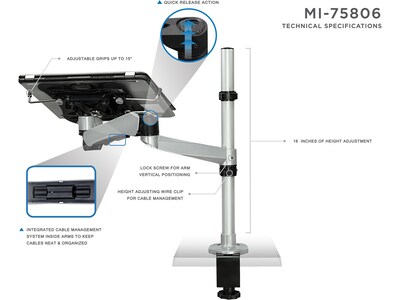 Mount-It! Desk Mount with USB-Powered Cooling Fan for 17" Laptops, Gray/Black (MI-75806)