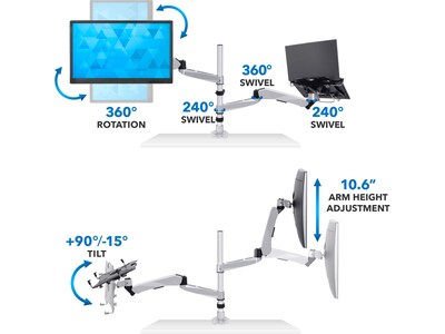 Mount-It! Full-Motion Swiveling Arm Mount for 15" Laptops and 27" Monitors, Gray/Black (MI-75816)