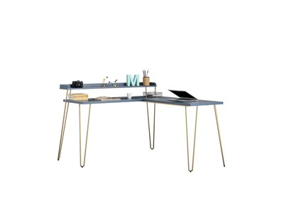 Ameriwood Haven 55" L-Shaped Desk with Riser, Navy/Gold (5640837COM)