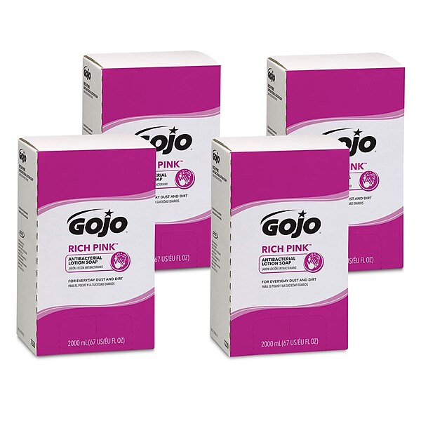 GOJO Rich Pink Antibacterial Lotion Soap Refill, Floral, 67 oz., 4/Carton (7220-04)