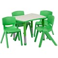 Flash Furniture Emmy Rectangular Activity Table Set, 21.875 x 26.625, Height Adjustable, Green (YU